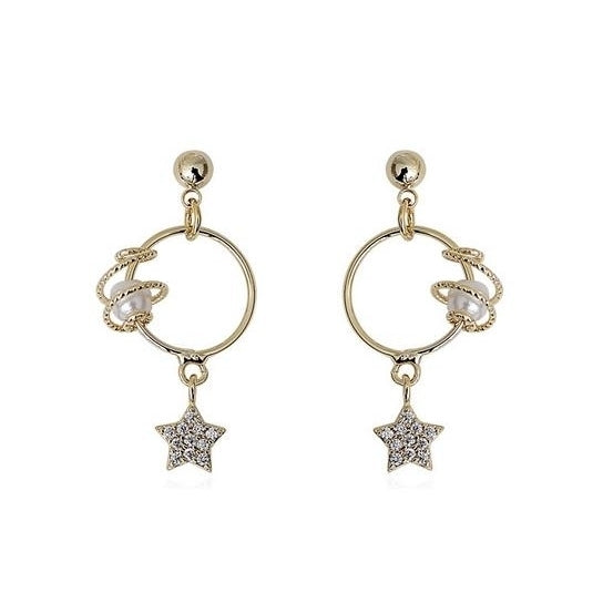 round micro set Artificial zircon Earrings fashionable Pentagram star Circle Earrings Image 1