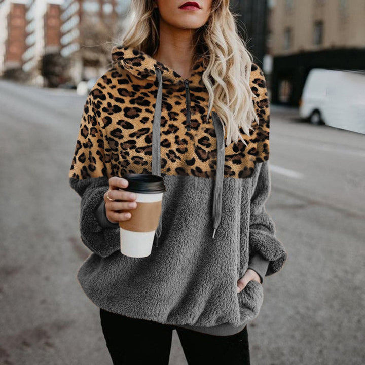 Soft Fleece Leopard Hoodie Coat Image 1