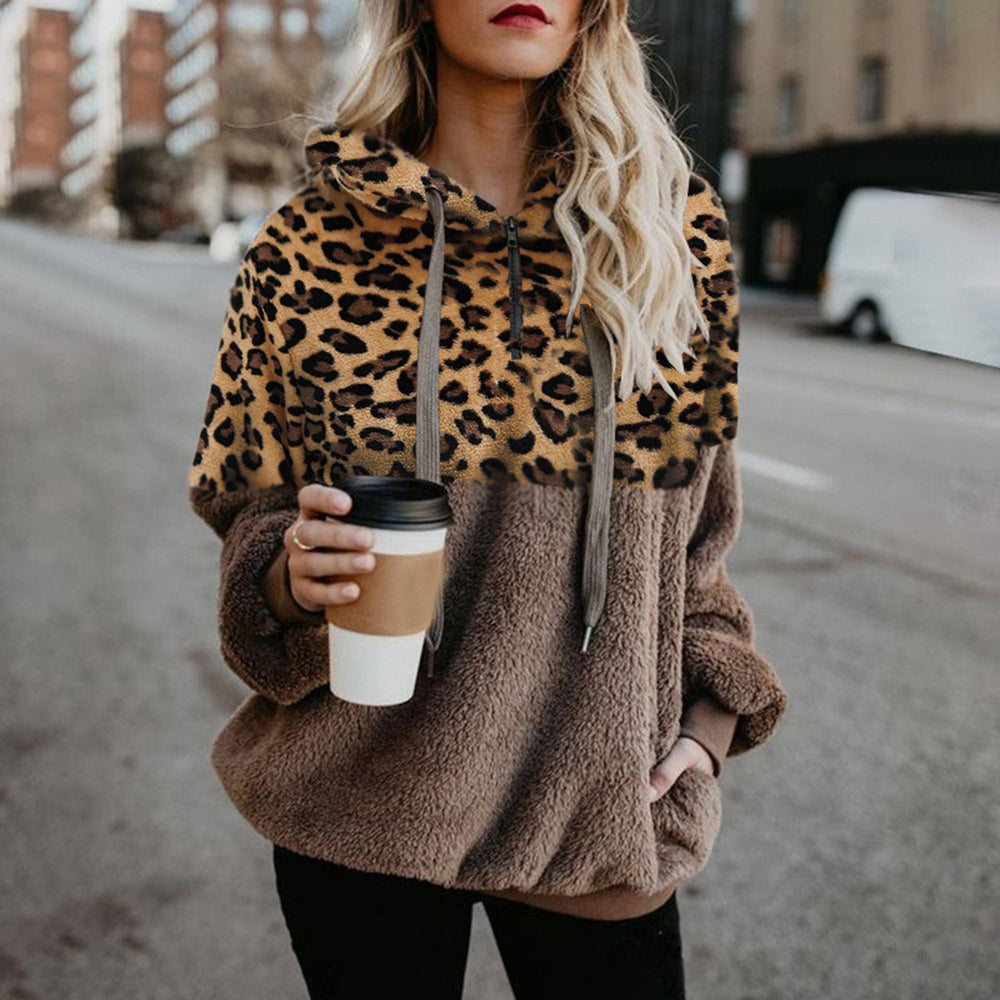 Soft Fleece Leopard Hoodie Coat Image 2