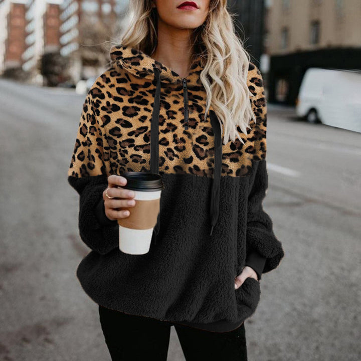 Soft Fleece Leopard Hoodie Coat Image 3