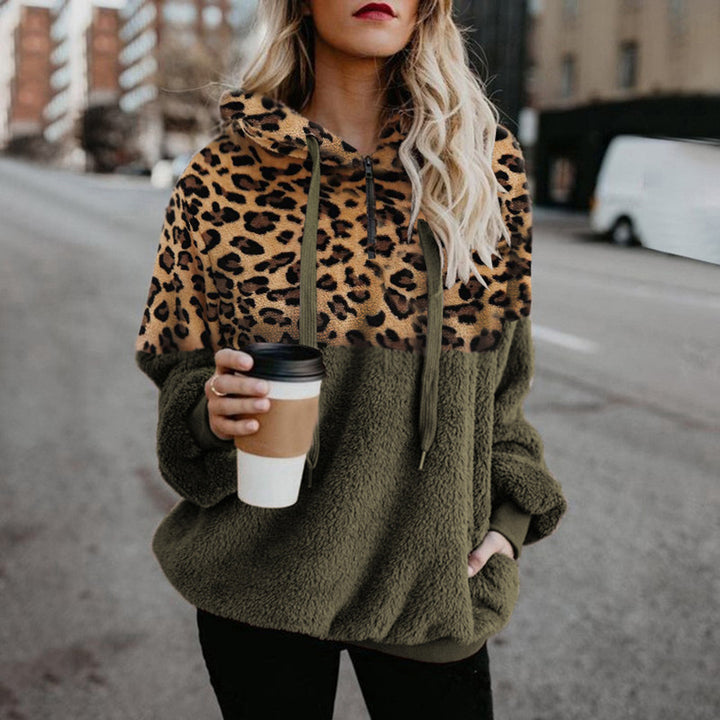 Soft Fleece Leopard Hoodie Coat Image 4