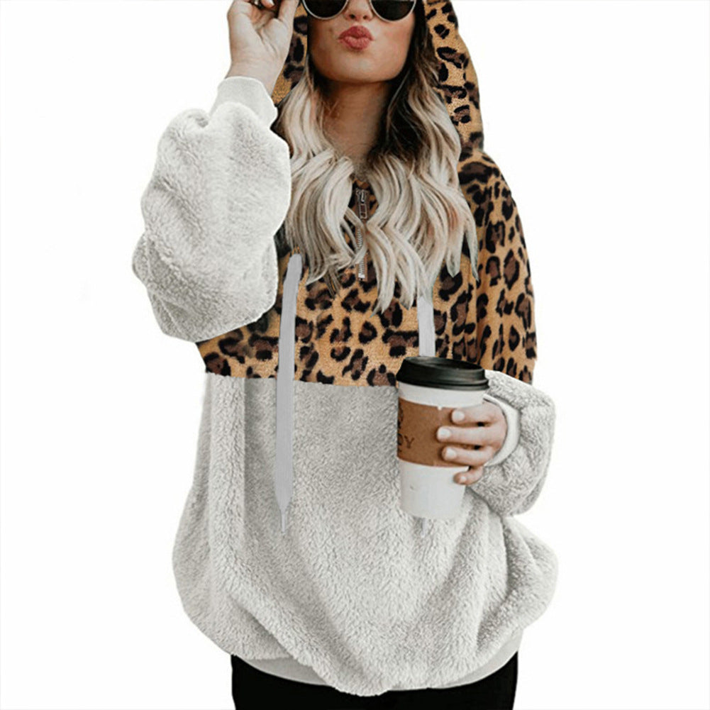 Soft Fleece Leopard Hoodie Coat Image 4