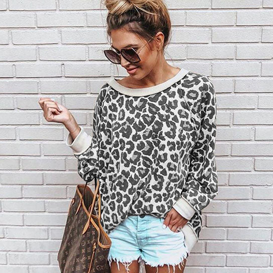 Various Leopard Print Round Neck Top Shirt Image 2