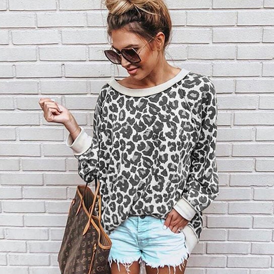 Various Leopard Print Round Neck Top Shirt Image 1