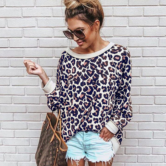 Various Leopard Print Round Neck Top Shirt Image 3