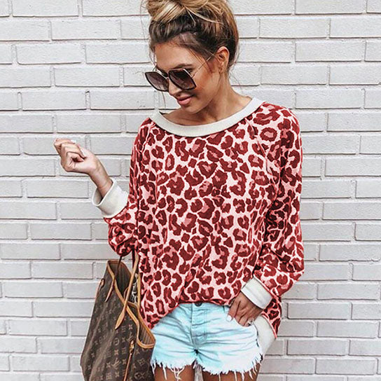 Various Leopard Print Round Neck Top Shirt Image 4