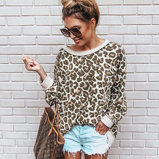 Various Leopard Print Round Neck Top Shirt Image 4