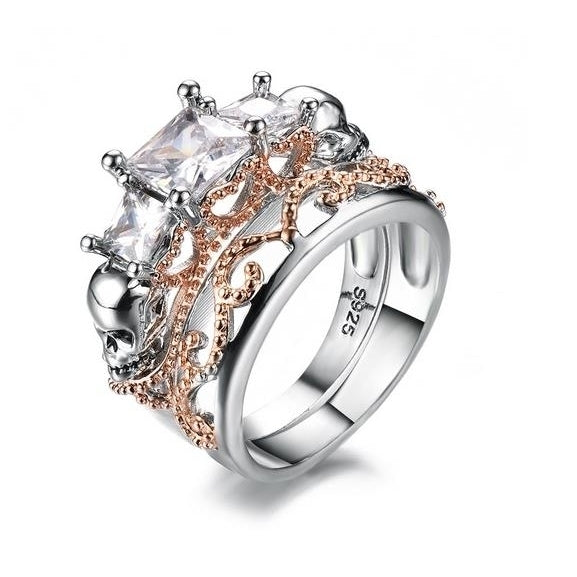 Fashionable and high-end two-color ring heart check ring Image 1