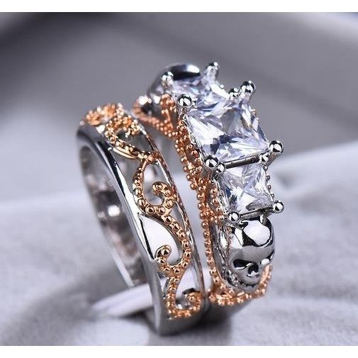 Fashionable and high-end two-color ring heart check ring Image 2