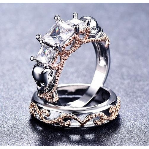 Fashionable and high-end two-color ring heart check ring Image 4