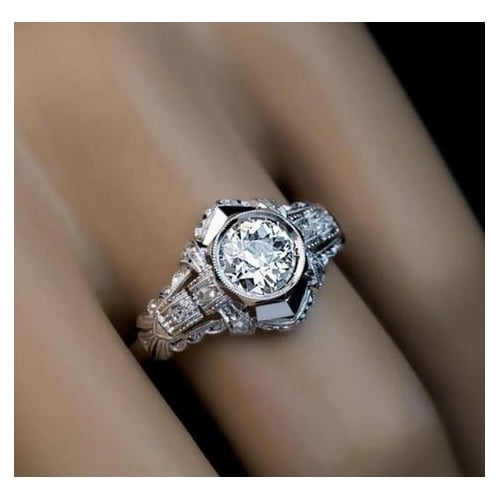 Classic design cut out and engraved round Artificial zircon ium ring Image 3