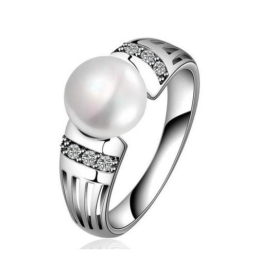Alloy plated white K set pearl ring Image 1