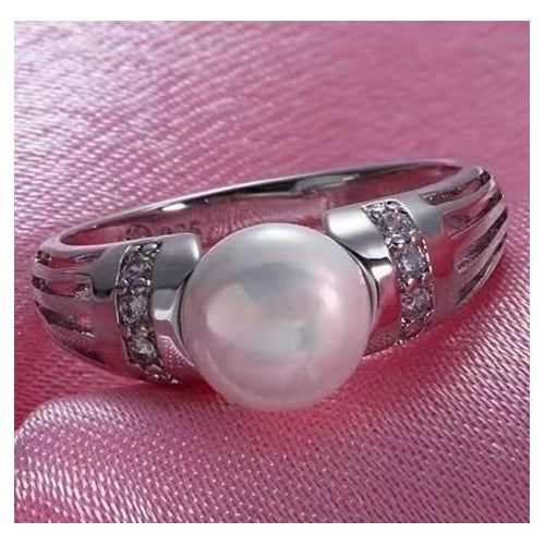 Alloy plated white K set pearl ring Image 2