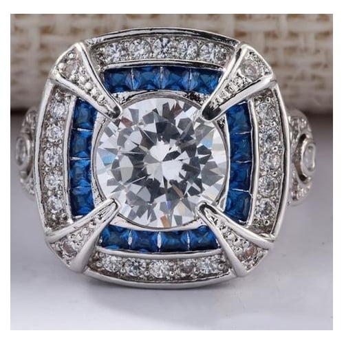 Blue Artificial zircon two color ring Image 3