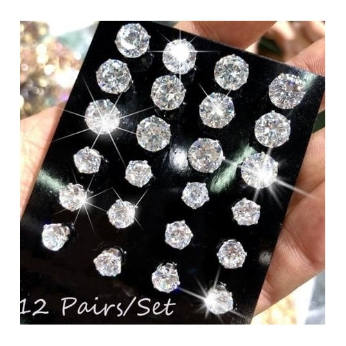 Artificial zircon six claw 12 pairs of earrings Image 1