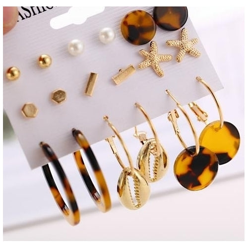 Metal shell Earring Set 9 pairs Image 1