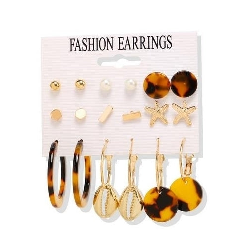 Metal shell Earring Set 9 pairs Image 2