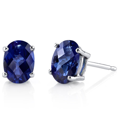 18K Gold Plated Lab Created Emerald-Cut Swiss Blue Topaz Studs Image 1