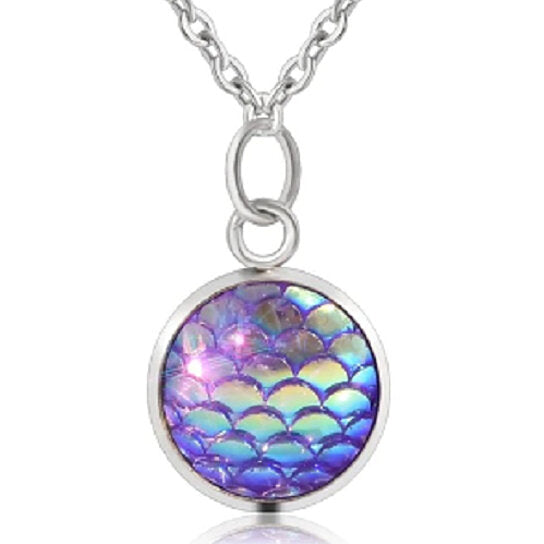 Fish Scales Rainbow Holographic Sequins Charm Pendant Chain Necklace Silver Plated199.00 Image 1