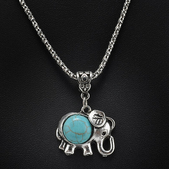 Turquoise Elephant Chain Necklace Sterling Silver Image 1