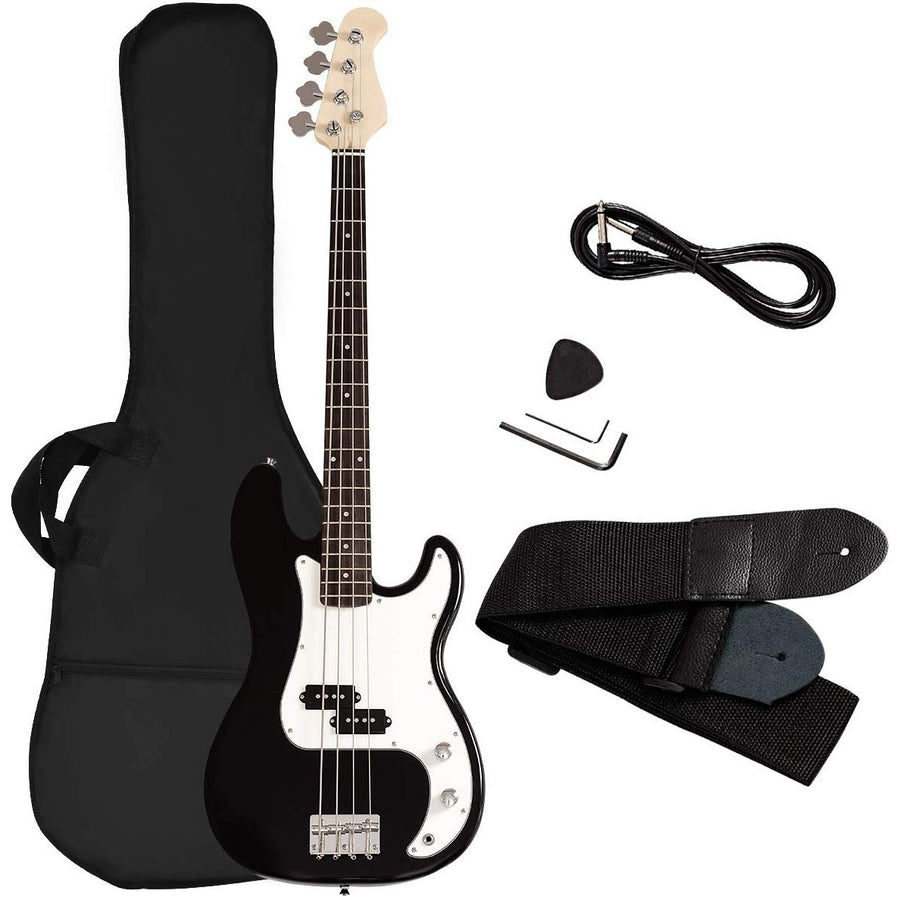 Goplus Electric Bass Guitar Full Size 4 String with Strap Guitar Bag Amp Cord (Black Bass 4 Straps) Image 1