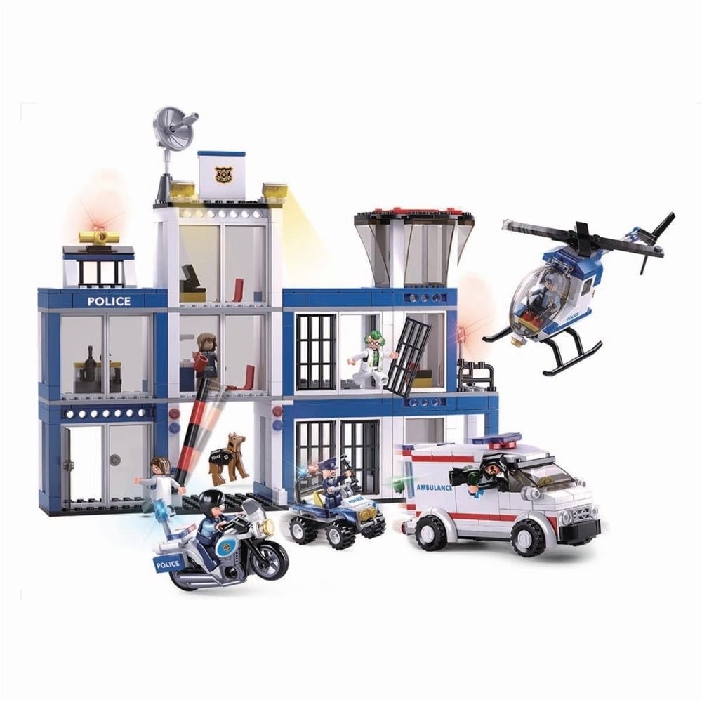 SlubanKids 540 pc Building Blocks Toy for Kids Police Station,Helicopter Motorcycle Dog Children Indoor Game Learning Image 1