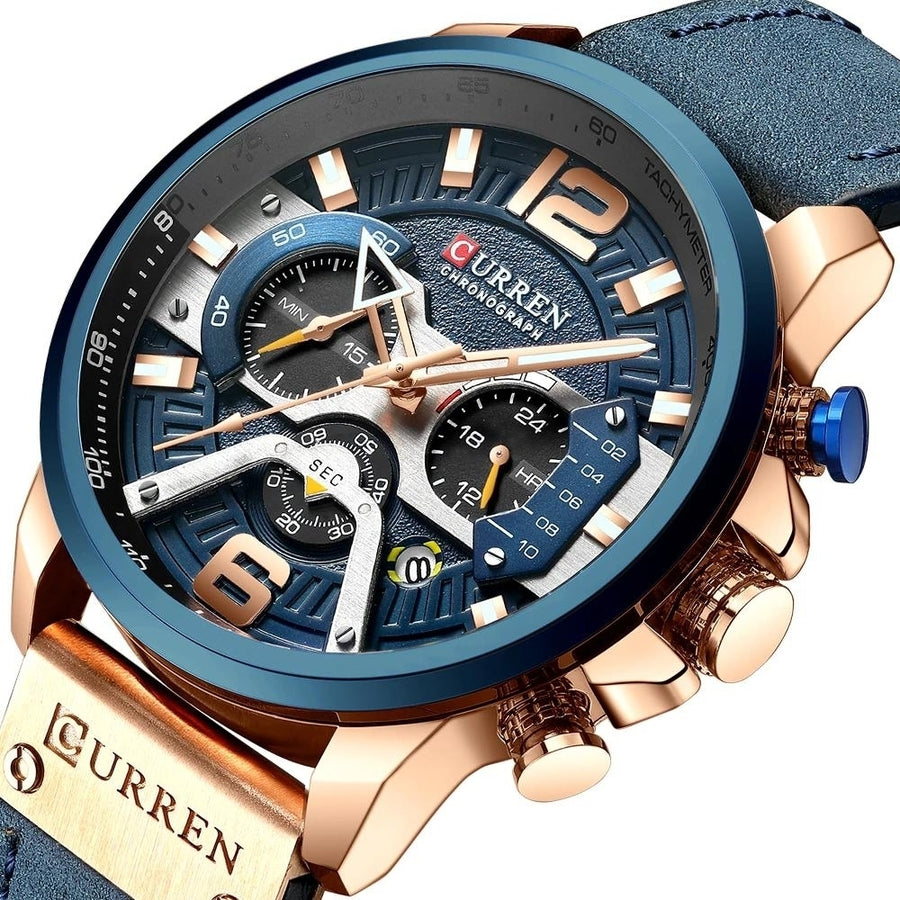 Blue Military Leather Sport Wrist Watches for Men Image 1