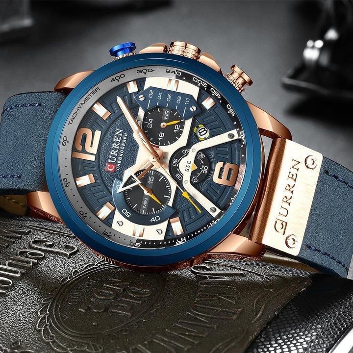 Blue Military Leather Sport Wrist Watches for Men Image 3