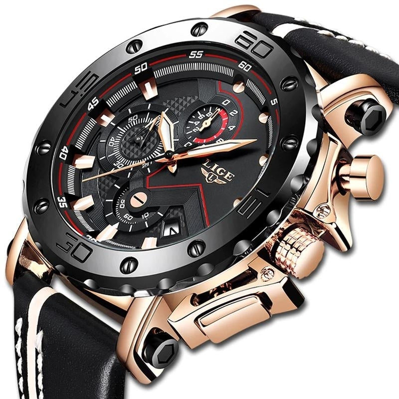 Luxury Big Dial Military Leather Waterproof Quartz Watch For Men Image 1