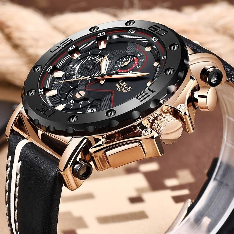 Luxury Big Dial Military Leather Waterproof Quartz Watch For Men Image 2