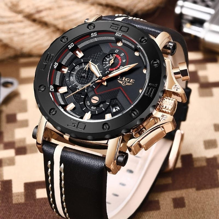 Luxury Big Dial Military Leather Waterproof Quartz Watch For Men Image 3