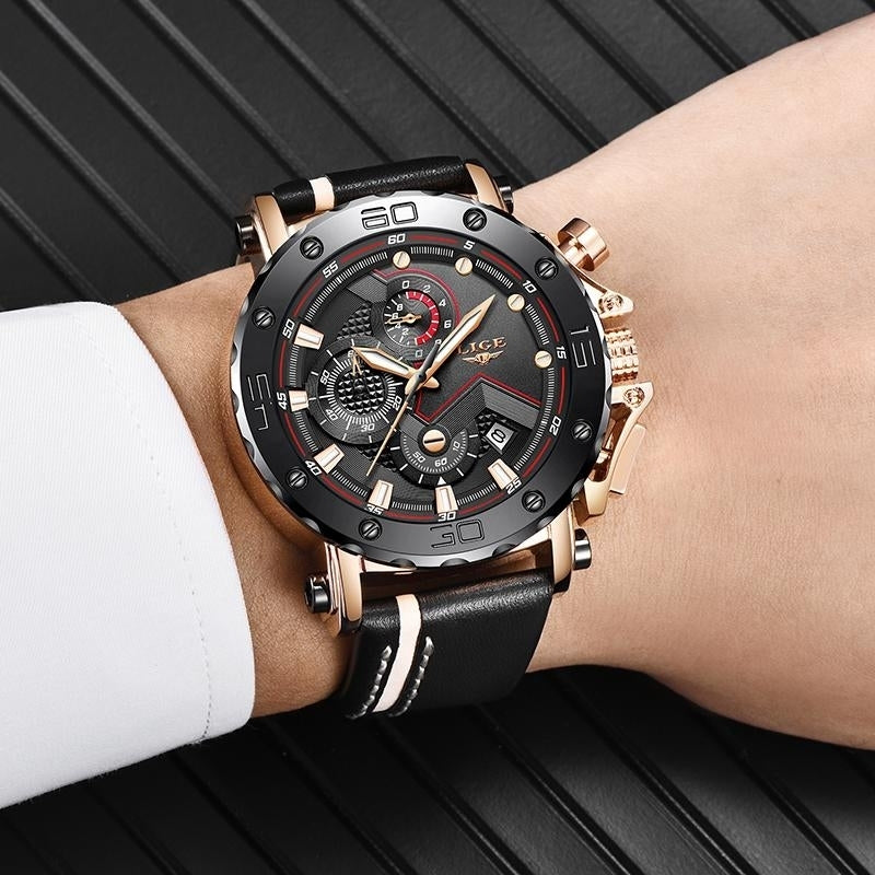 Luxury Big Dial Military Leather Waterproof Quartz Watch For Men Image 4