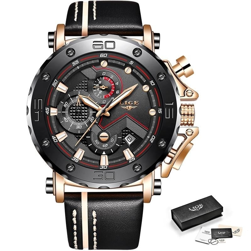 Luxury Big Dial Military Leather Waterproof Quartz Watch For Men Image 6