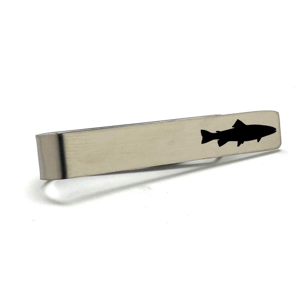 Fish Tie Bar Trout Tie Clip Silver Brush Tone Tie Bar Gift for the Fisherman   Gifts for Him Fisherman gift Image 2