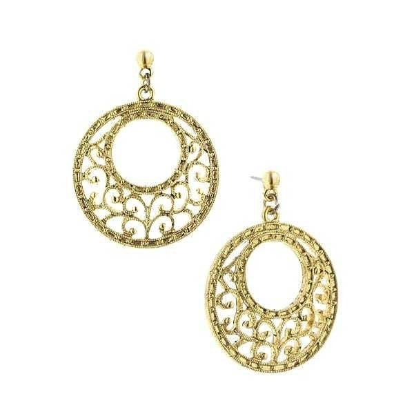 Vintage Estate Gold Tone Filigree Round Drop Earrings Silk Road Jewelry Image 1