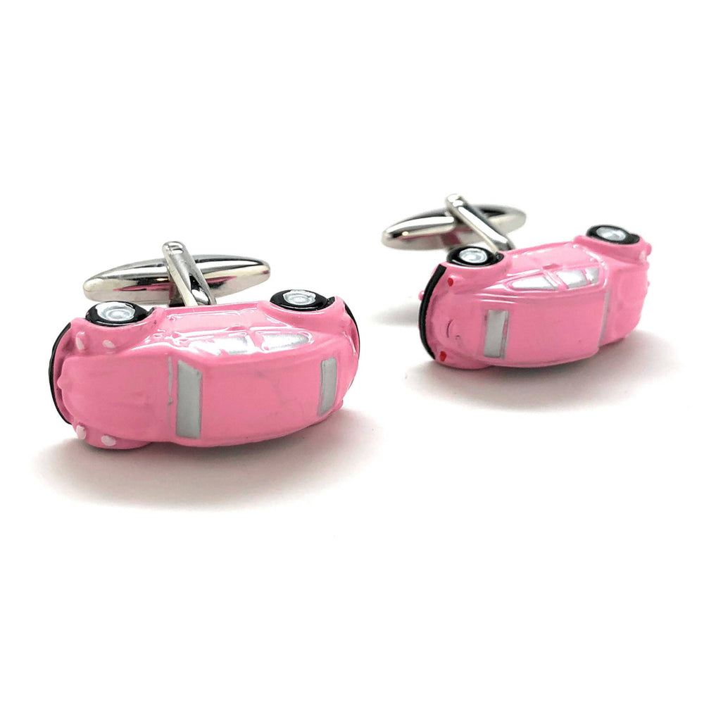 Pink Beetle Car Cufflinks Hot Pink Finish Collection Classic Bug Fun Cool Unique Cuff Links Comes with Gift Box Image 2