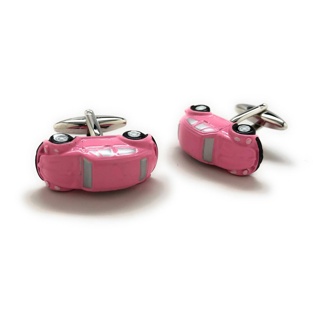 Pink Beetle Car Cufflinks Hot Pink Finish Collection Classic Bug Fun Cool Unique Cuff Links Comes with Gift Box Image 3
