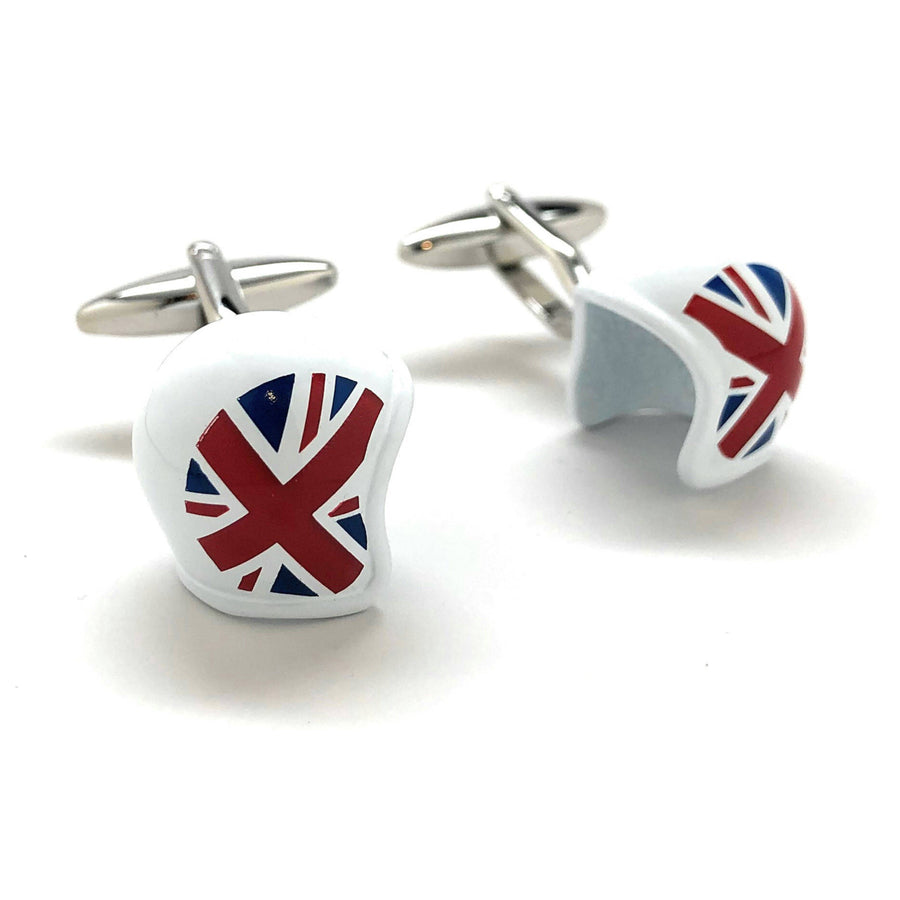 British Motorcycle Helmet Cufflinks Union Jack Flag 3D Britain UK Fun Cool Unique Cuff Links Comes with Box Image 1