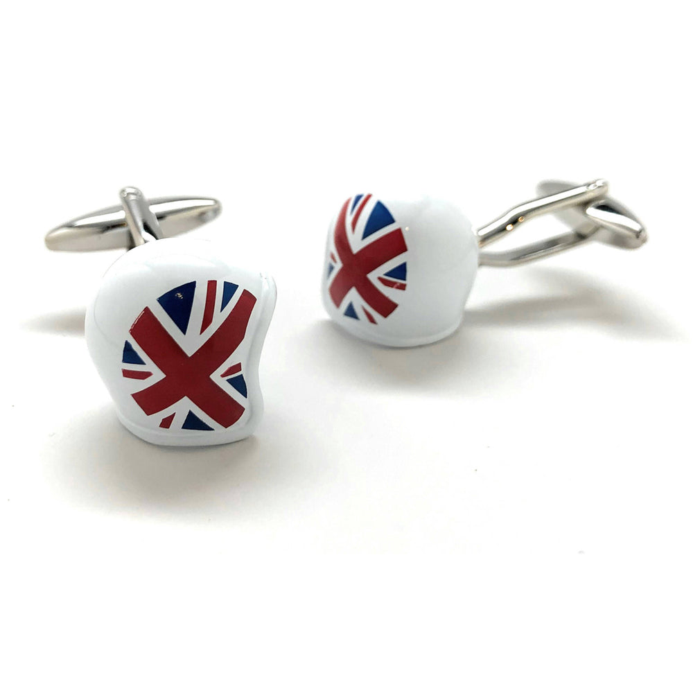 British Motorcycle Helmet Cufflinks Union Jack Flag 3D Britain UK Fun Cool Unique Cuff Links Comes with Box Image 2