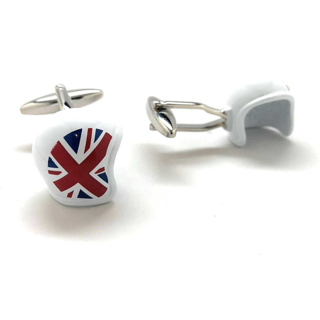 British Motorcycle Helmet Cufflinks Union Jack Flag 3D Britain UK Fun Cool Unique Cuff Links Comes with Box Image 3