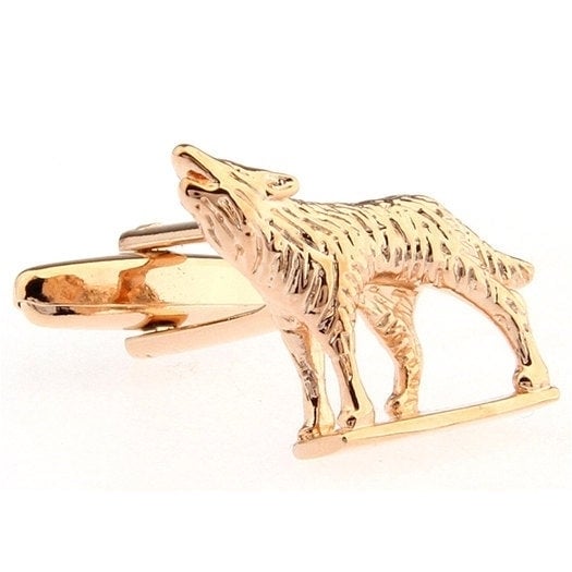 Rose Gold Tone Howling at the Moon Wolf Cufflinks Cuff Links Image 1