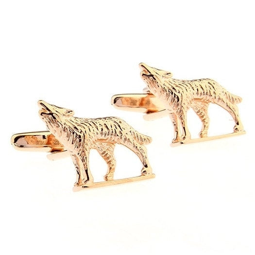 Rose Gold Tone Howling at the Moon Wolf Cufflinks Cuff Links Image 2