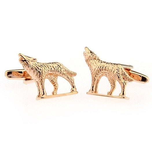 Rose Gold Tone Howling at the Moon Wolf Cufflinks Cuff Links Image 3
