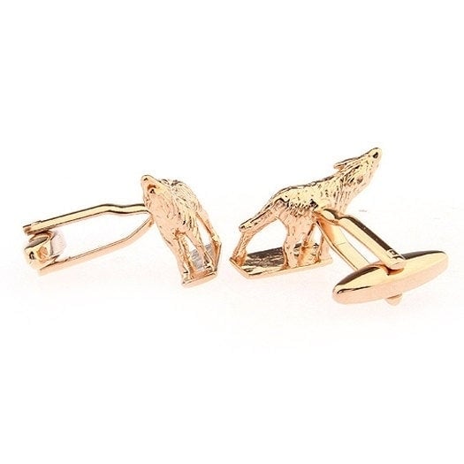 Rose Gold Tone Howling at the Moon Wolf Cufflinks Cuff Links Image 4