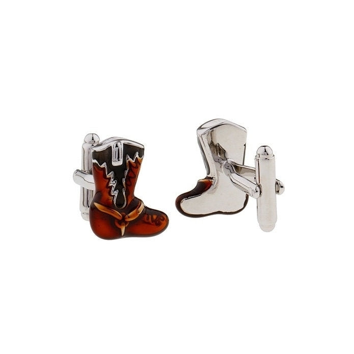 Western Cowboy Boots Cufflinks Antique Orange Brown Black Color Enamel Boot Cuff Links Image 2