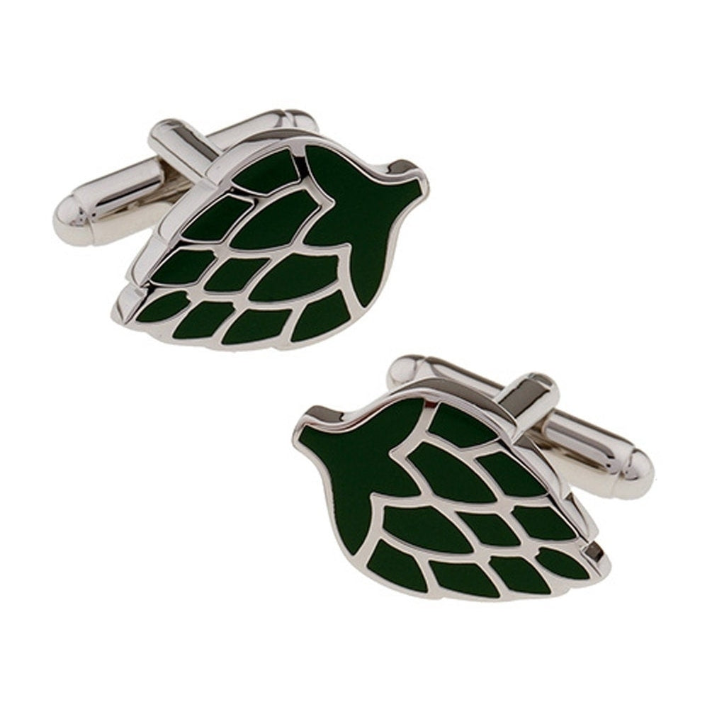 Acorn Cufflinks Silver Green Enamel Strong Seed Cuff links Image 1