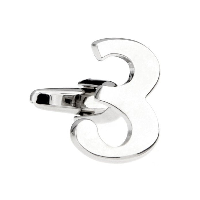 Silver Tone Number "3" Cufflinks Silver Tone 3 Cut Numbers Personal Cuff Links Image 1