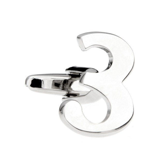 Silver Tone Number "3" Cufflinks Silver Tone  3 Cut Numbers Personal Cuff Links Image 1