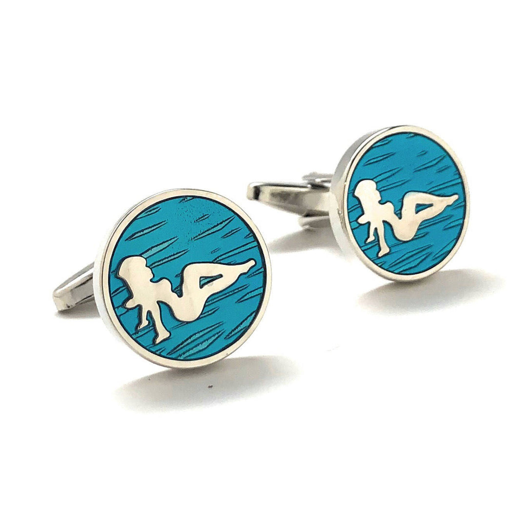 Blue Enamel Cufflinks Girl Mud Flap Cufflinks Keep on Trucking on the Road Again Car Driver Trucker Flaps Cool Fun Cuff Image 1