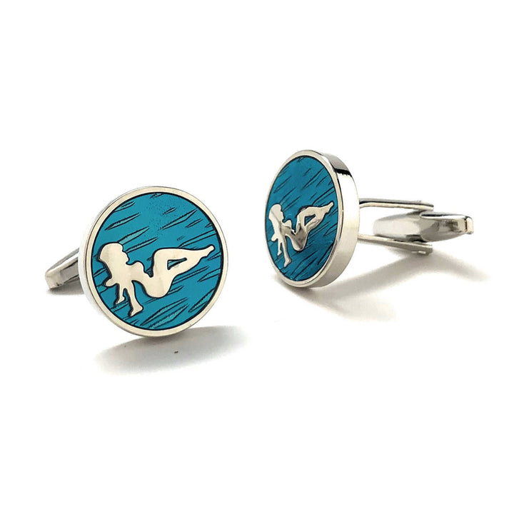 Blue Enamel Cufflinks Girl Mud Flap Cufflinks Keep on Trucking on the Road Again Car Driver Trucker Flaps Cool Fun Cuff Image 2